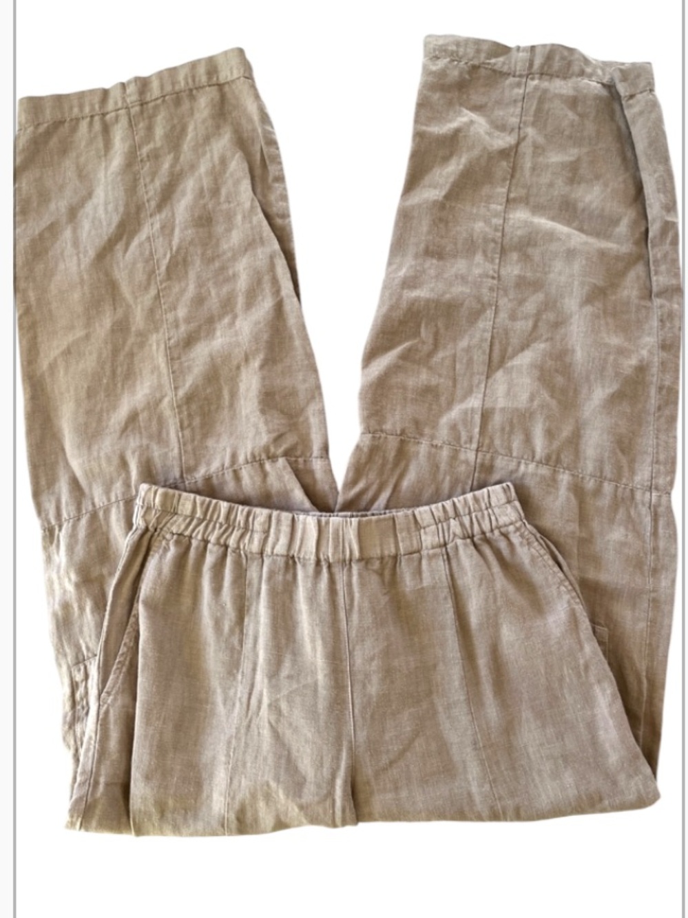 Grizas Linen Wide Leg Pull On Elastic Waistband Pants Lagenlook Boho
